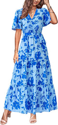 Womens Swiss Dot Maxi Wrap Dress - Flowy Summer Boho Maxi