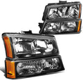 DNA MOTORING Black Amber Headlights for 2003-2007 Silverado/Avalanche