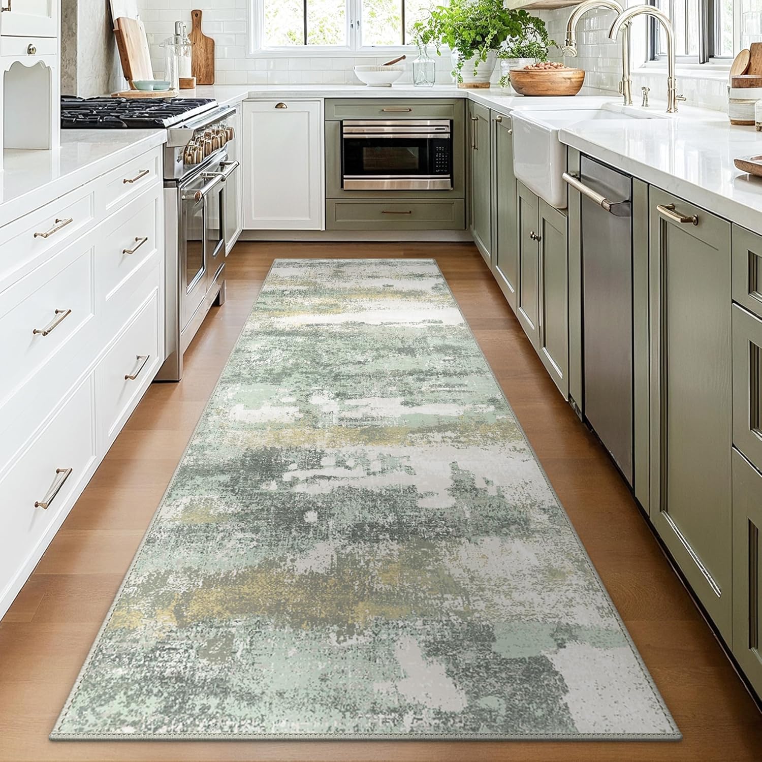 Runner Rug for Hallway Kitchen, Soft Modern Abstract Design