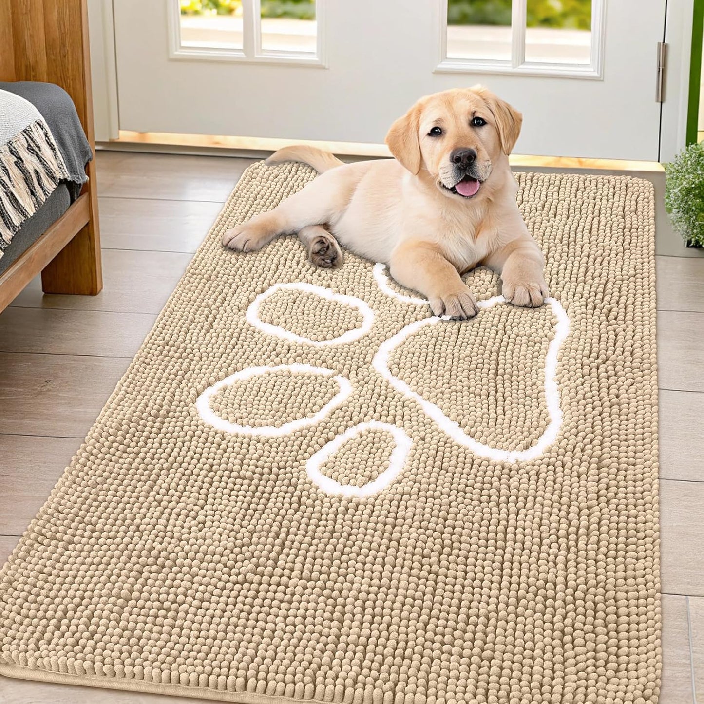 Smiry Dog Door Mat for Muddy Paws - Absorbent Chenille Rug