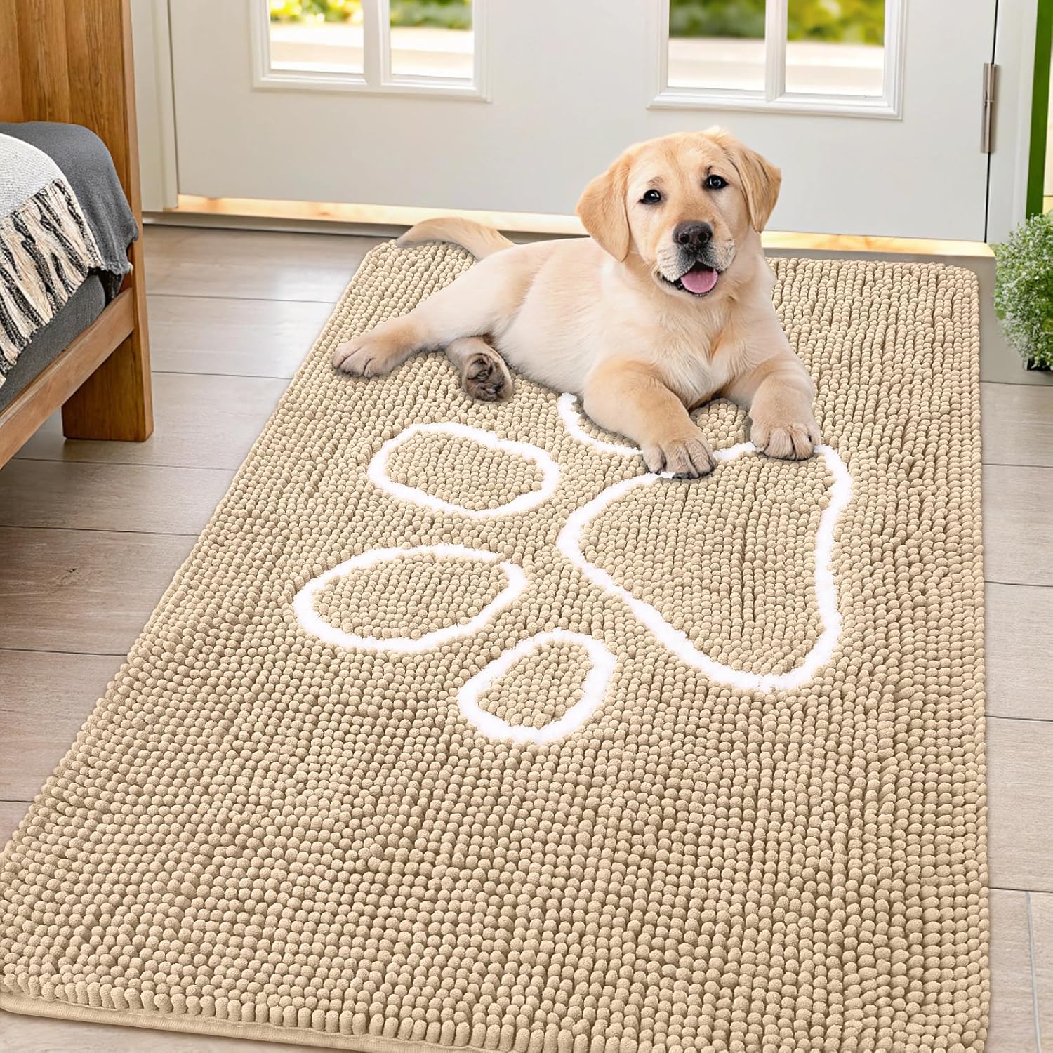 Smiry Dog Door Mat for Muddy Paws - Absorbent Chenille Rug