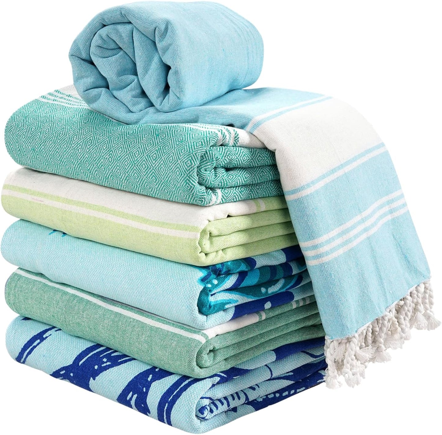 LANE LINEN Turkish Beach Towels Set of 6 for Summer Fun
