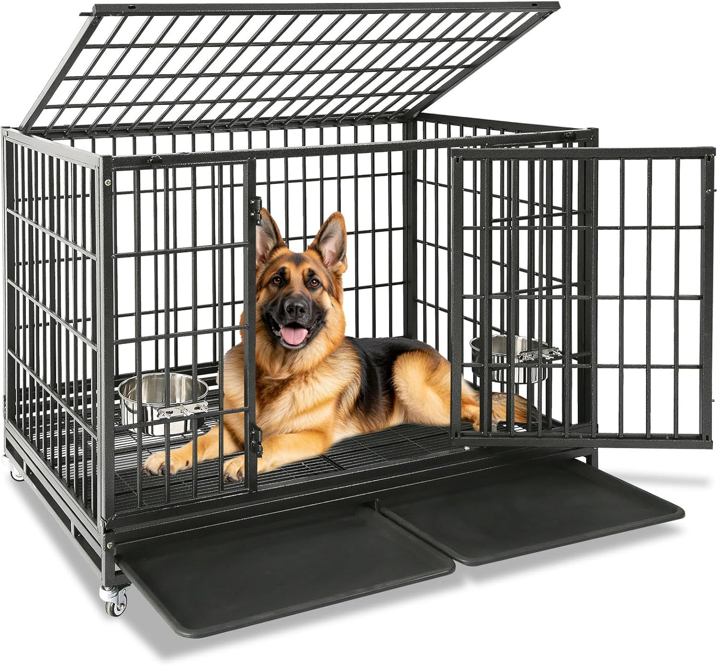 Indestructible Dog Crate for Large Dogs with Easy Mobility