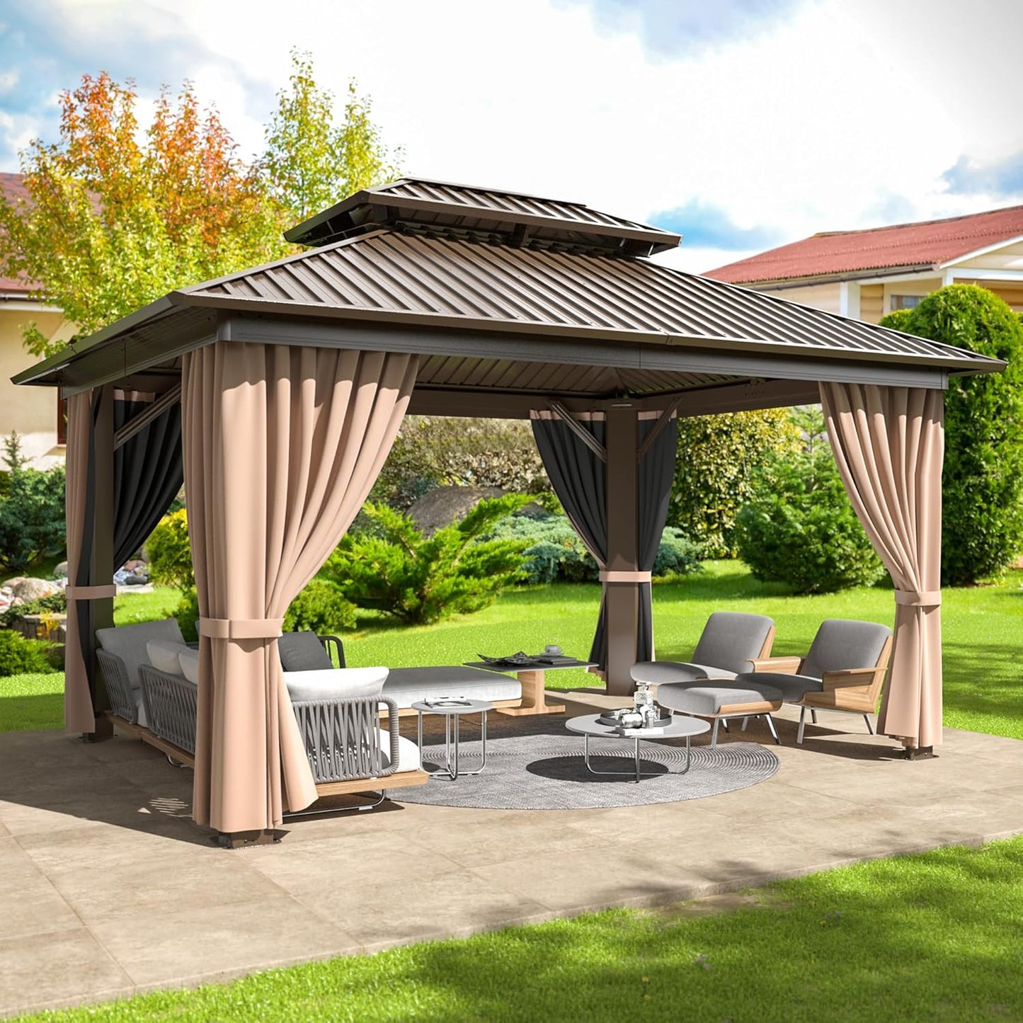 10x12 FT Hardtop Gazebo with Aluminum Frame for Outdoor Use