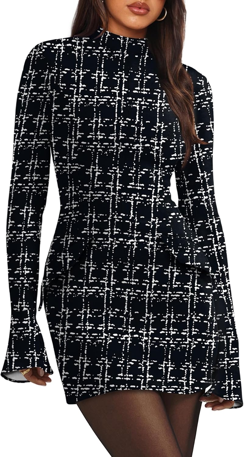 OFEEFAN Women's Fall Long Sleeve Mock Neck Bodycon Dress