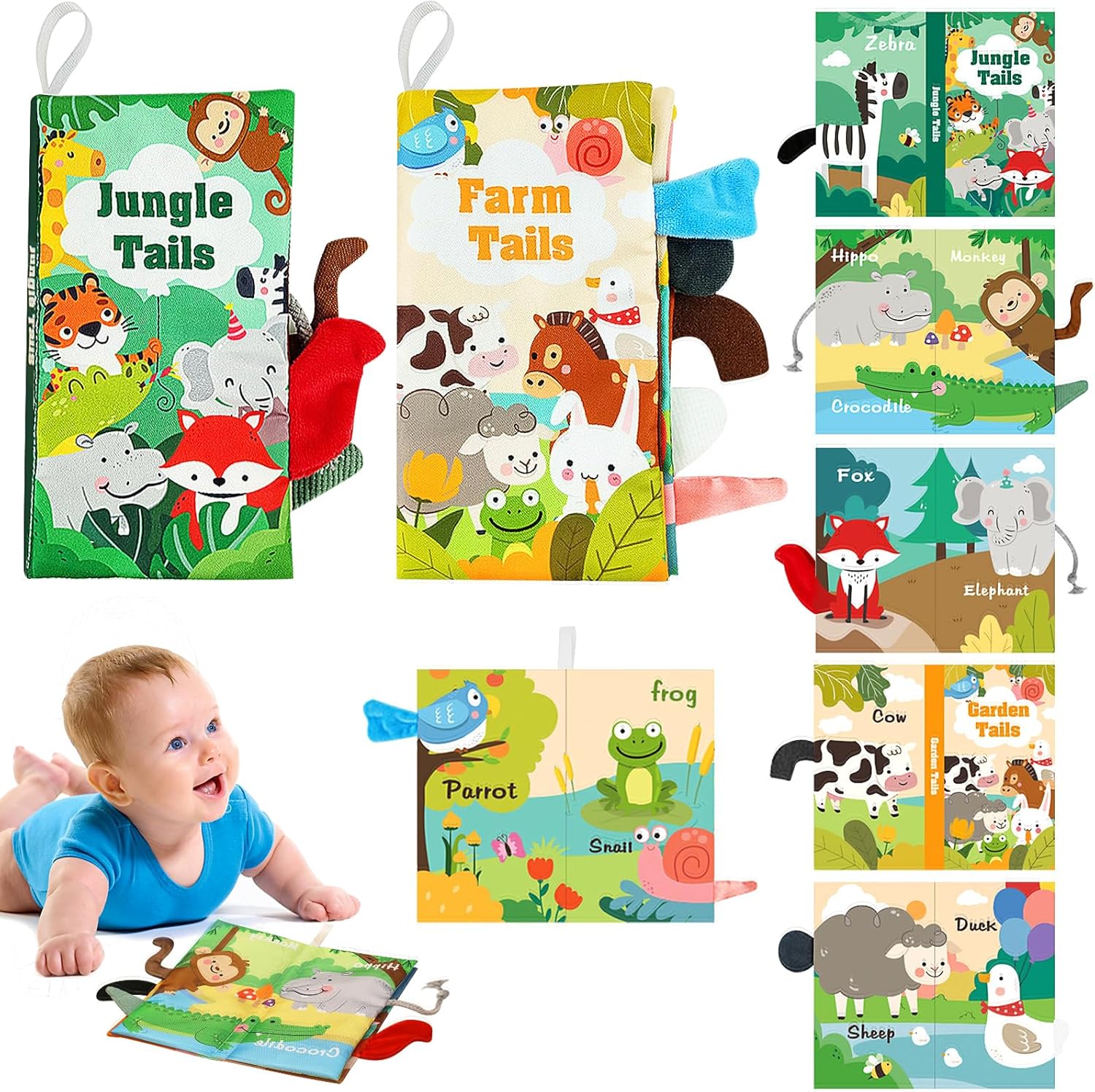 2PCS Soft Sensory Baby Books - Crinkle Squeaky Fun!