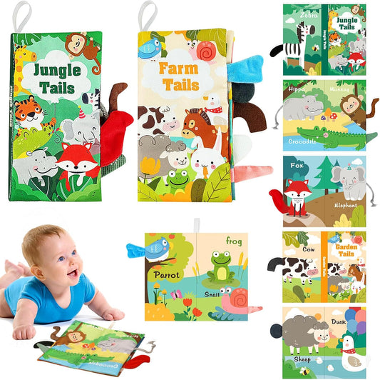 2PCS Soft Sensory Baby Books - Crinkle Squeaky Fun!