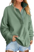 Womens Oversized Henley Sweatshirt - Loose Fit Fall Pullover
