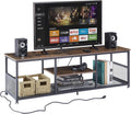 VECELO 65 TV Stand: Power Outlets, Charging Station, 3-Tier Storage [Brown]
