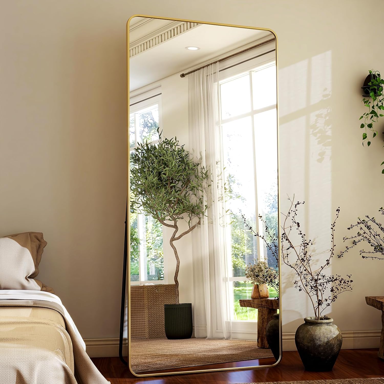 Rounded Full Length Mirror with Aluminum Frame for Any Room