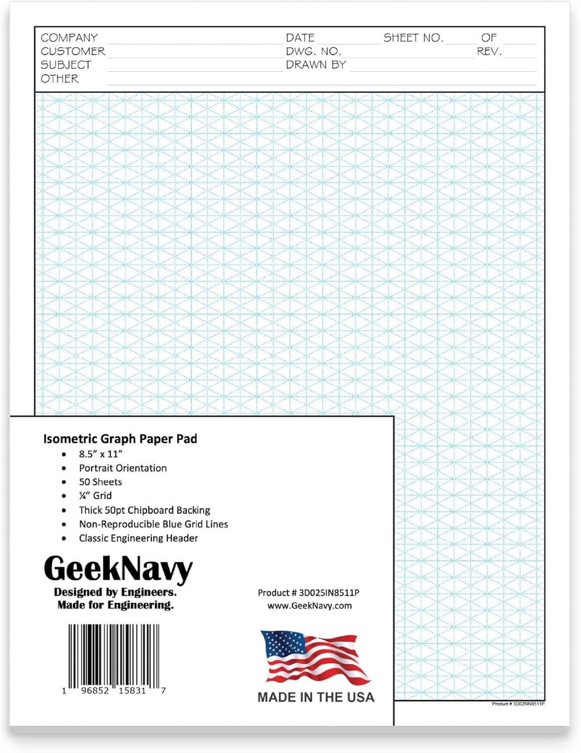 Isometric Graph Paper 50 Sheets - Ideal for Drafting & Design