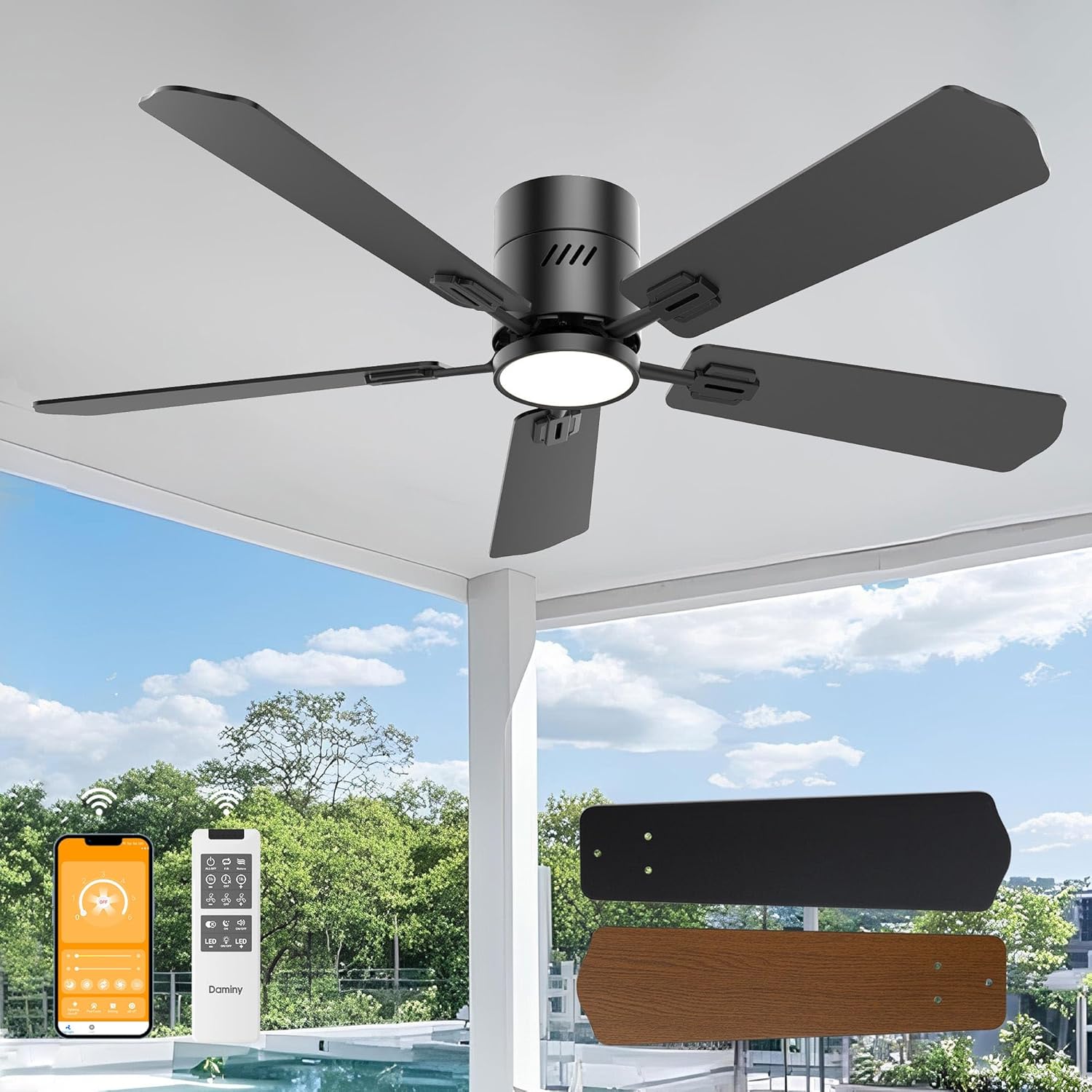 DAMINY 52 inch Ceiling Fan with Lights and Remote Control