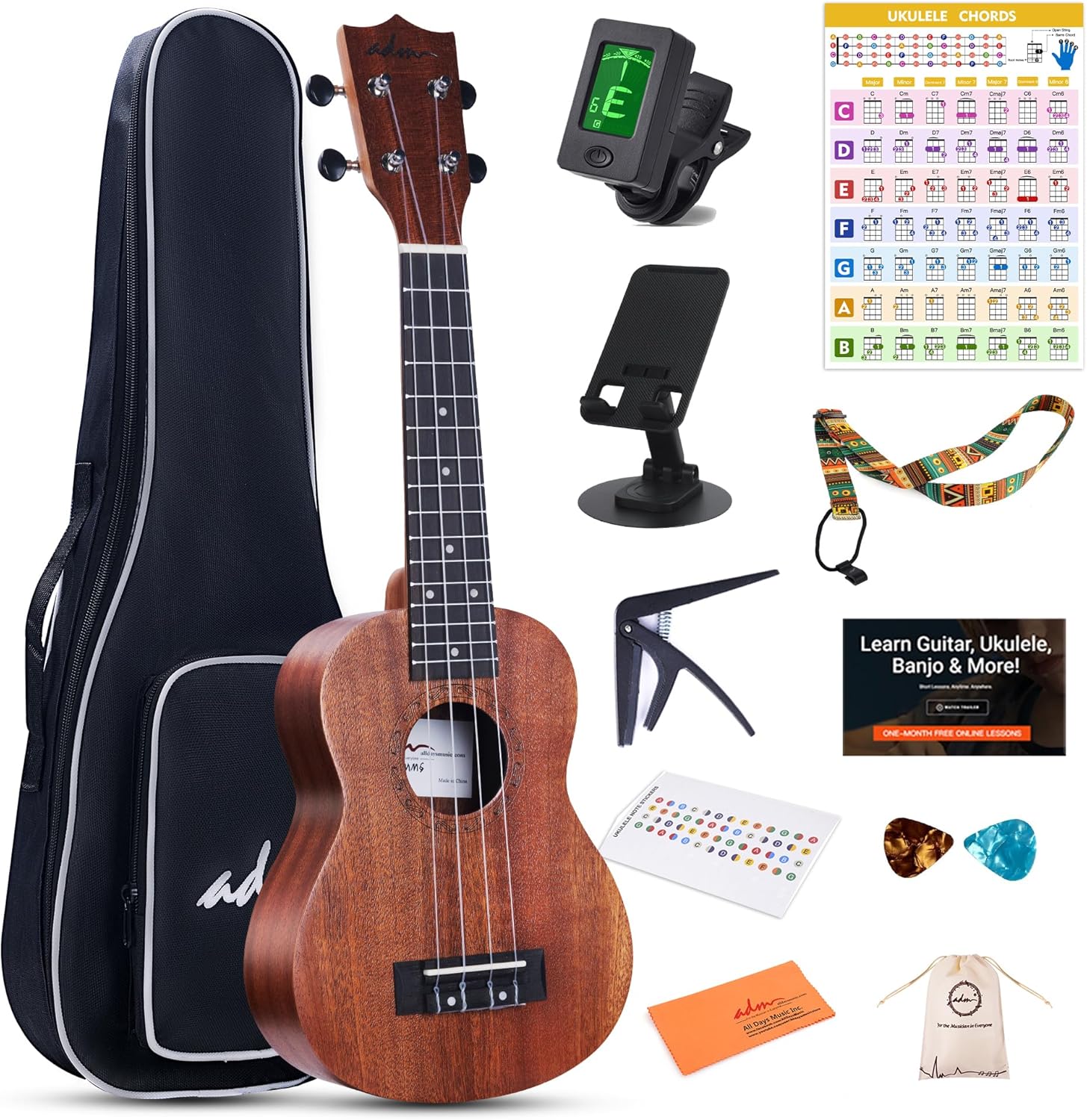 ADM Soprano Ukulele Beginner Kit for Sweet Sound and Fun