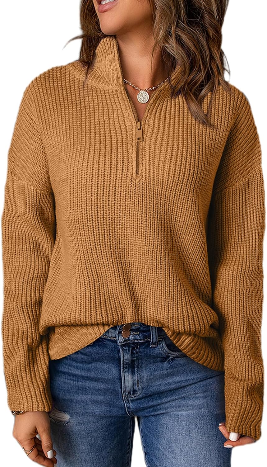 Dokotoo Womens 1/4 Zip Pullover V Neck Sweater for Casual Style