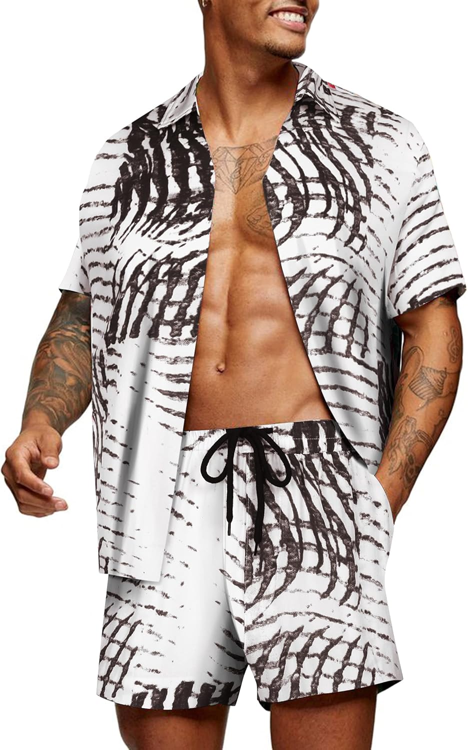 COOFANDY Men's Hawaiian Matching Set for Summer Beach Fun