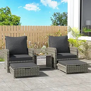 5 Pieces Patio Furniture Set Rattan Wicker Sofa for Outdoor Use