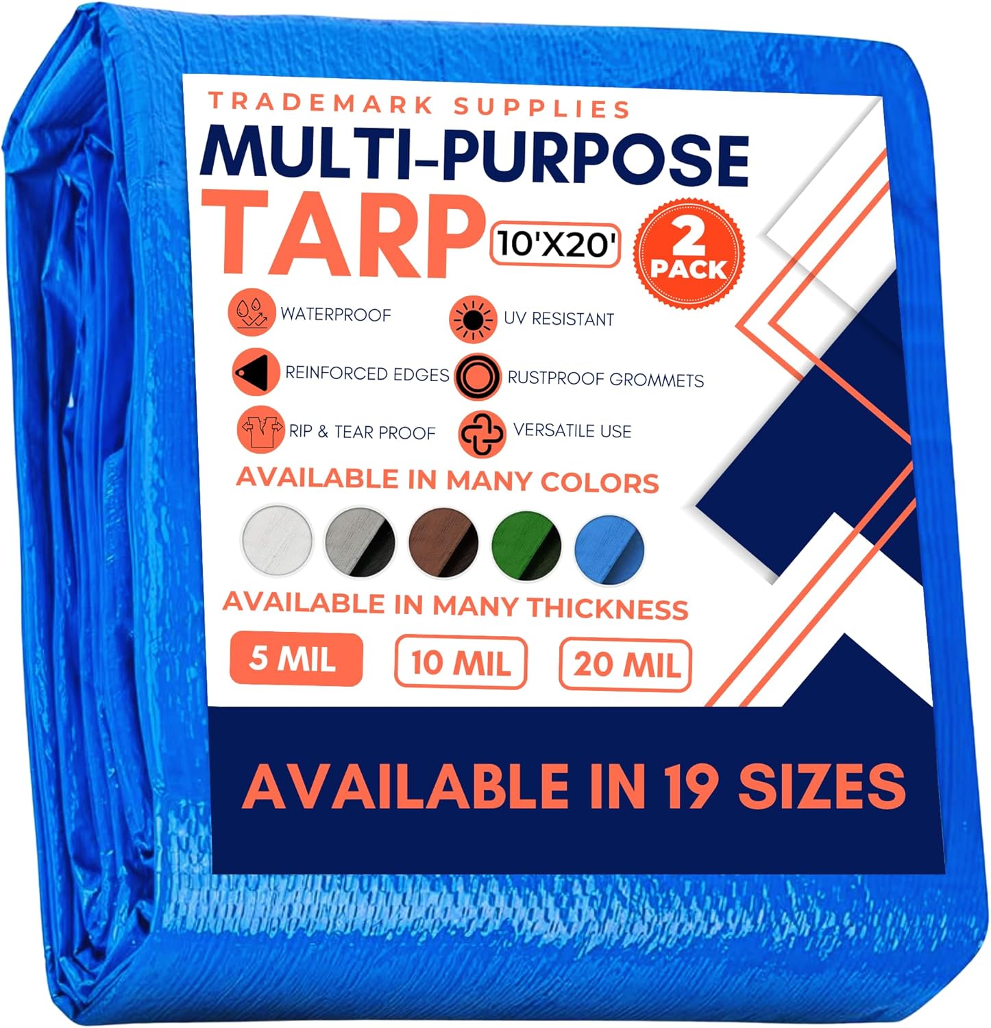 Large Waterproof Tarp - Heavy Duty 5 Mil Thick Poly Tarpaulin