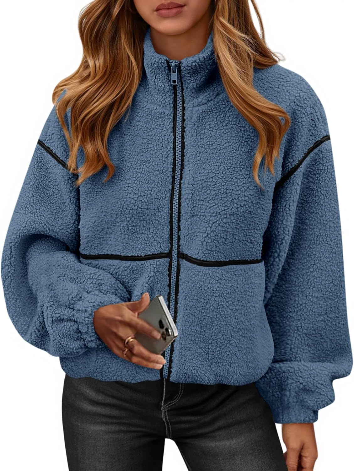 KIRUNDO Fleece Jacket Women Sherpa Oversized Zip Up Coats