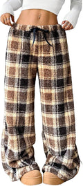 Womens Fuzzy Plush Pajama Pants Wide Leg - Cozy Winter Lounge