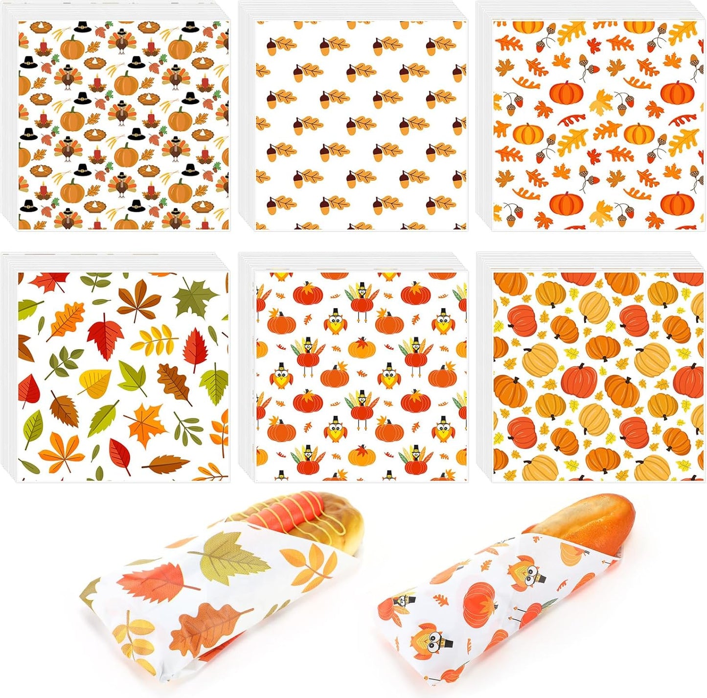 600 Pcs Thanksgiving Theme Wax Paper Sheets for Food Wrapping