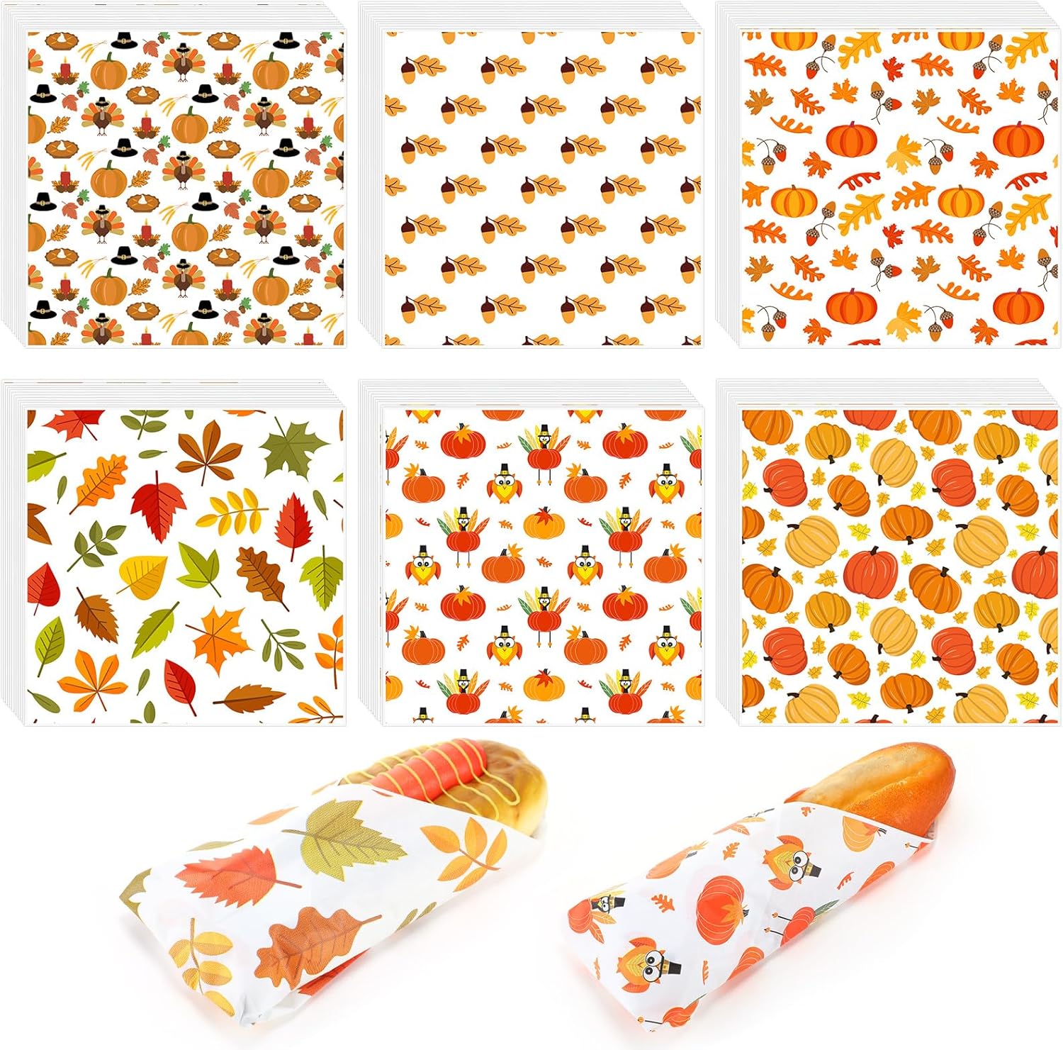 600 Pcs Thanksgiving Theme Wax Paper Sheets for Food Wrapping