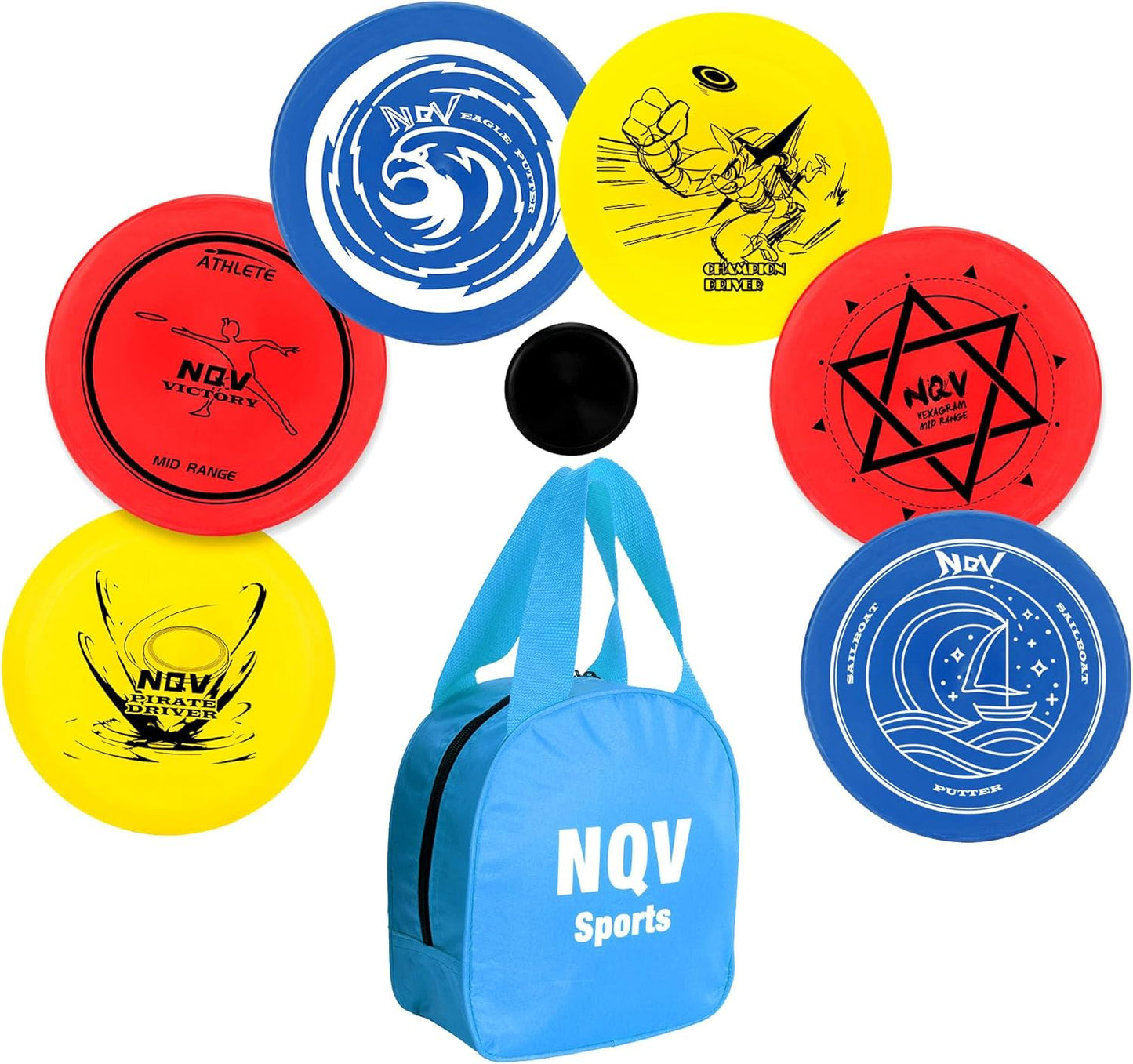 NQV Beginner Disc Golf Set + Bag: 6 Flying Discs