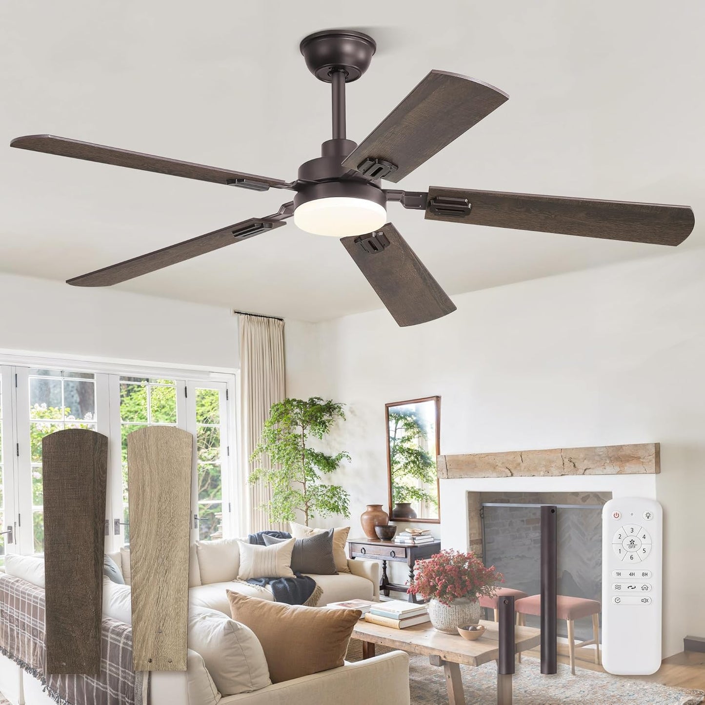 52 Inch Ceiling Fan with Lights for Rustic Home Decor