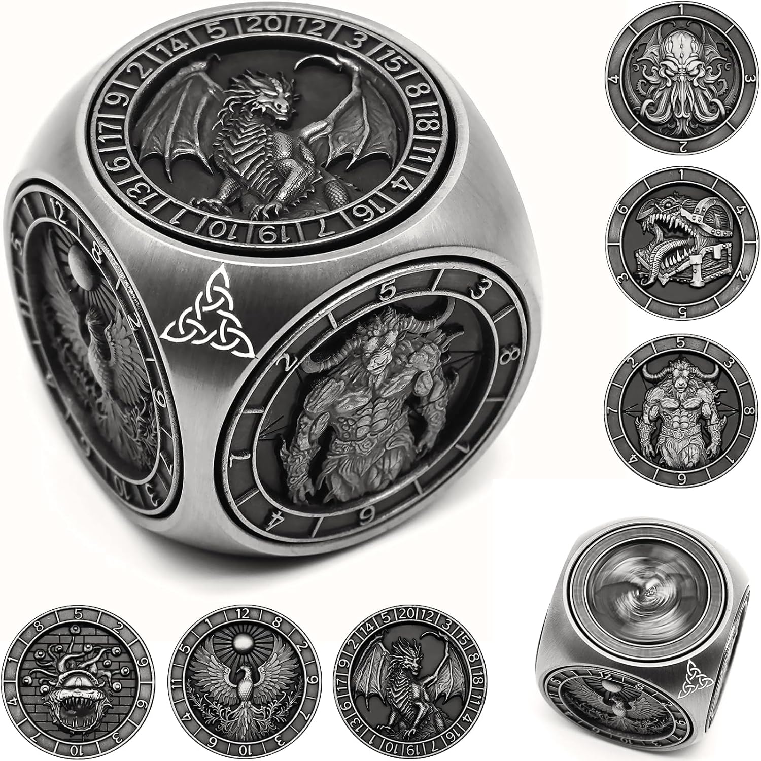 DND Spinner Dice Set - Unique 7 in 1 Metal Dice for RPG Fans