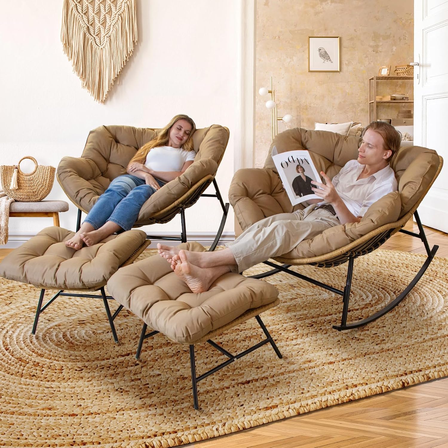 NICESOUL Patio Egg Rocking Chair Set of 2 with Cushions