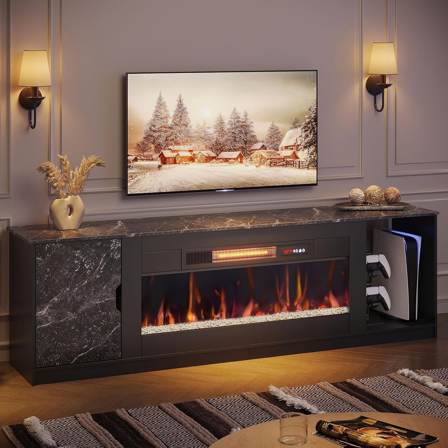 Modern 70 Fireplace TV Stand with 36 Fireplace - Stylish Storage Solution