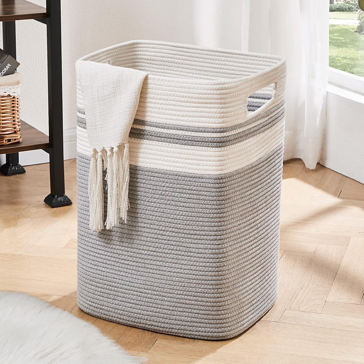 OIAHOMY Laundry Hamper - Tall Cotton Storage Basket for Home