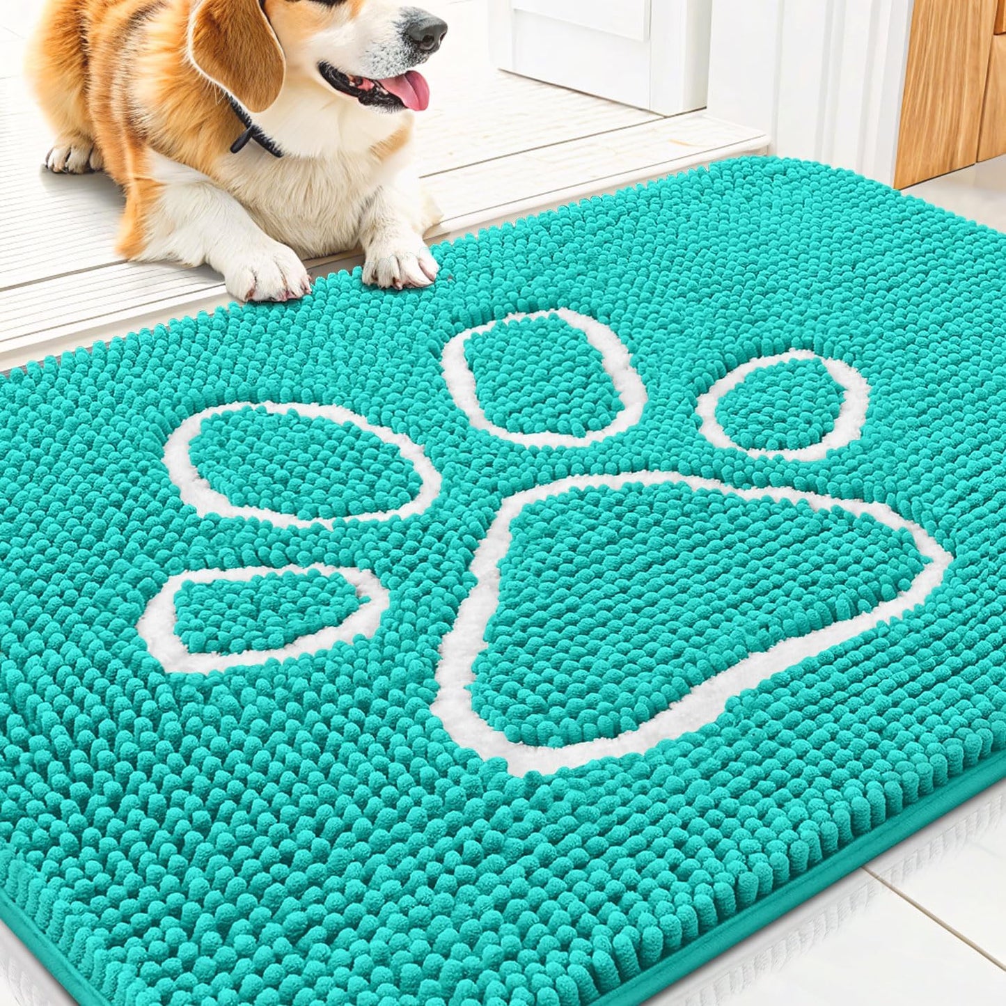Smiry Dog Door Mat for Muddy Paws - Absorbent Chenille Rug