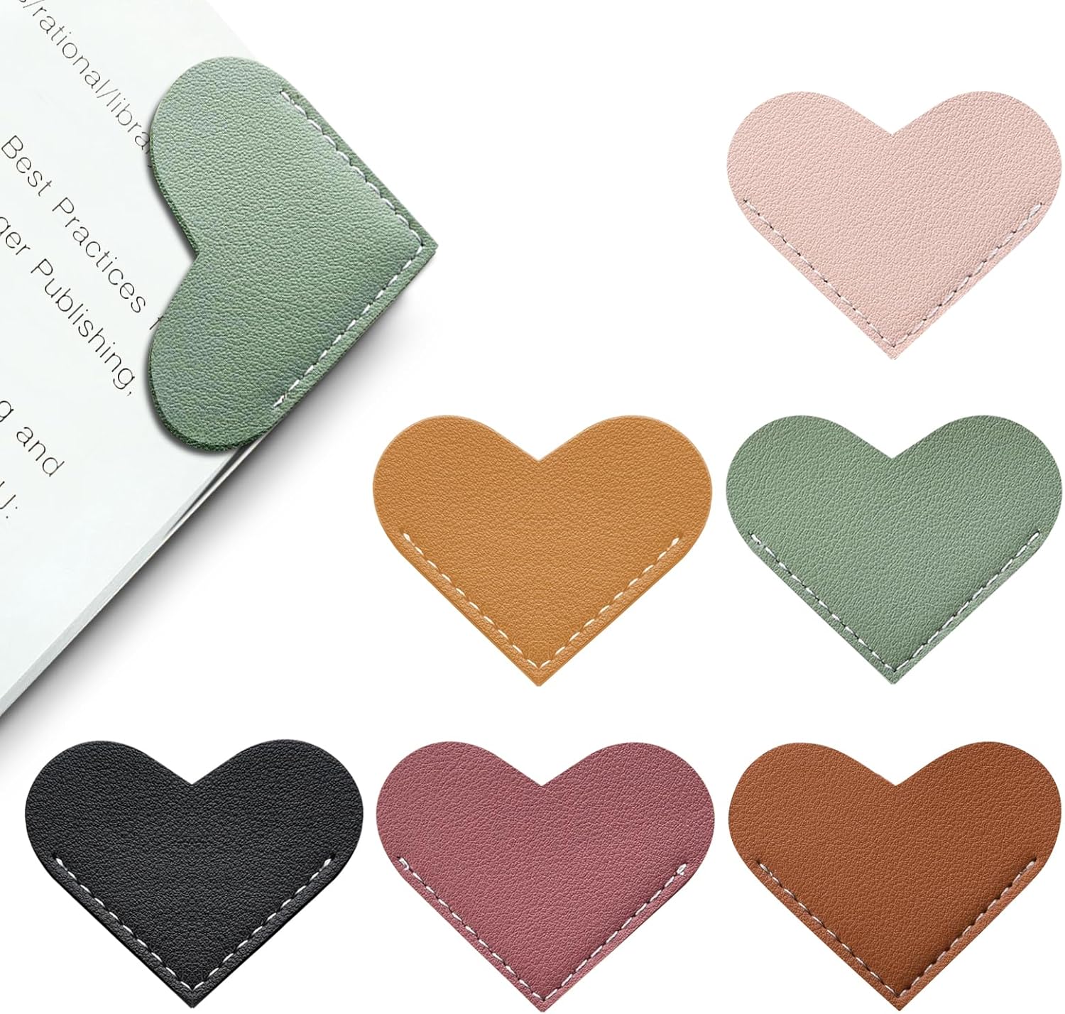 Winjeto Leather Heart Bookmarks - Cute Page Markers