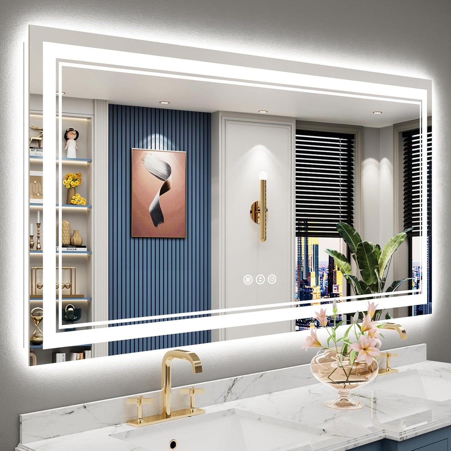 60x30 LED Bathroom Mirror with Lights, Anti-Fog and Dimmable