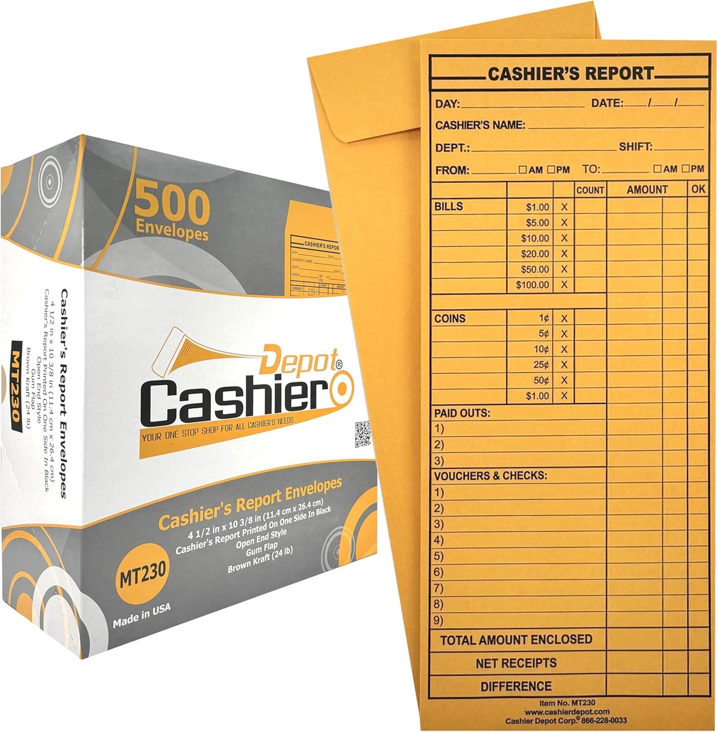 Cashier Depot MT230 Cashier's Report Envelope for Secure Records