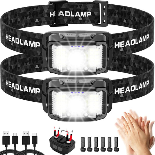 2000 Lumen Rechargeable Headlamp Set: Ultra Bright, Motion Sensor, Waterproof - Perfect for Outdoor Activities!