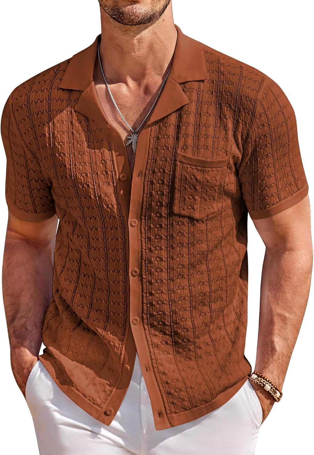 COOFANDY Men's Knit Button Down Shirt for Summer Casual Wear