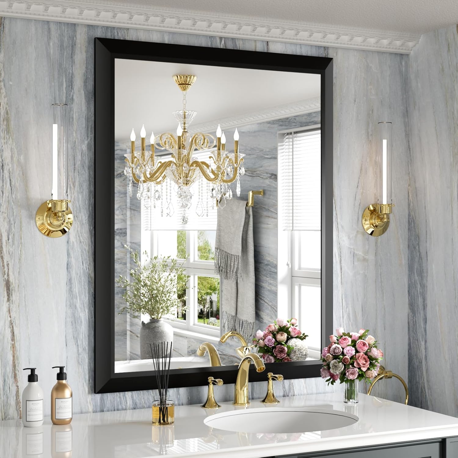 Amorho Black Bathroom Mirror - Stylish 28x36 Inch Design