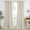 Natural Flax Linen Curtains 90 in Long - Semi Sheer Privacy Drapes