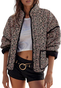 Wyeysyt Women's Cropped Puffer Jacket Floral Quilted Cardigan