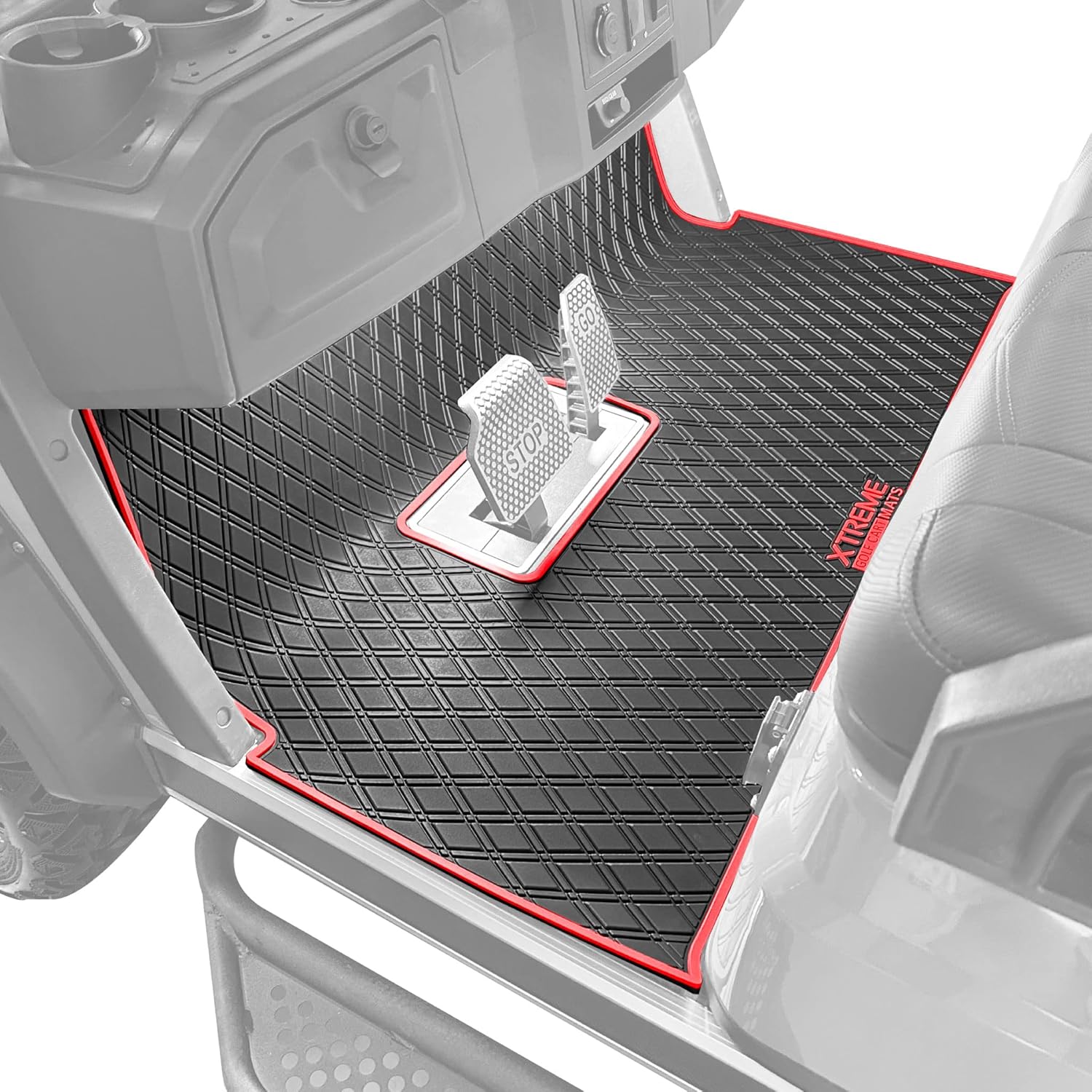 Xtreme Mats Advent Golf Cart Full Coverage Rubber Mat - Protects Flooring - Red Trim
