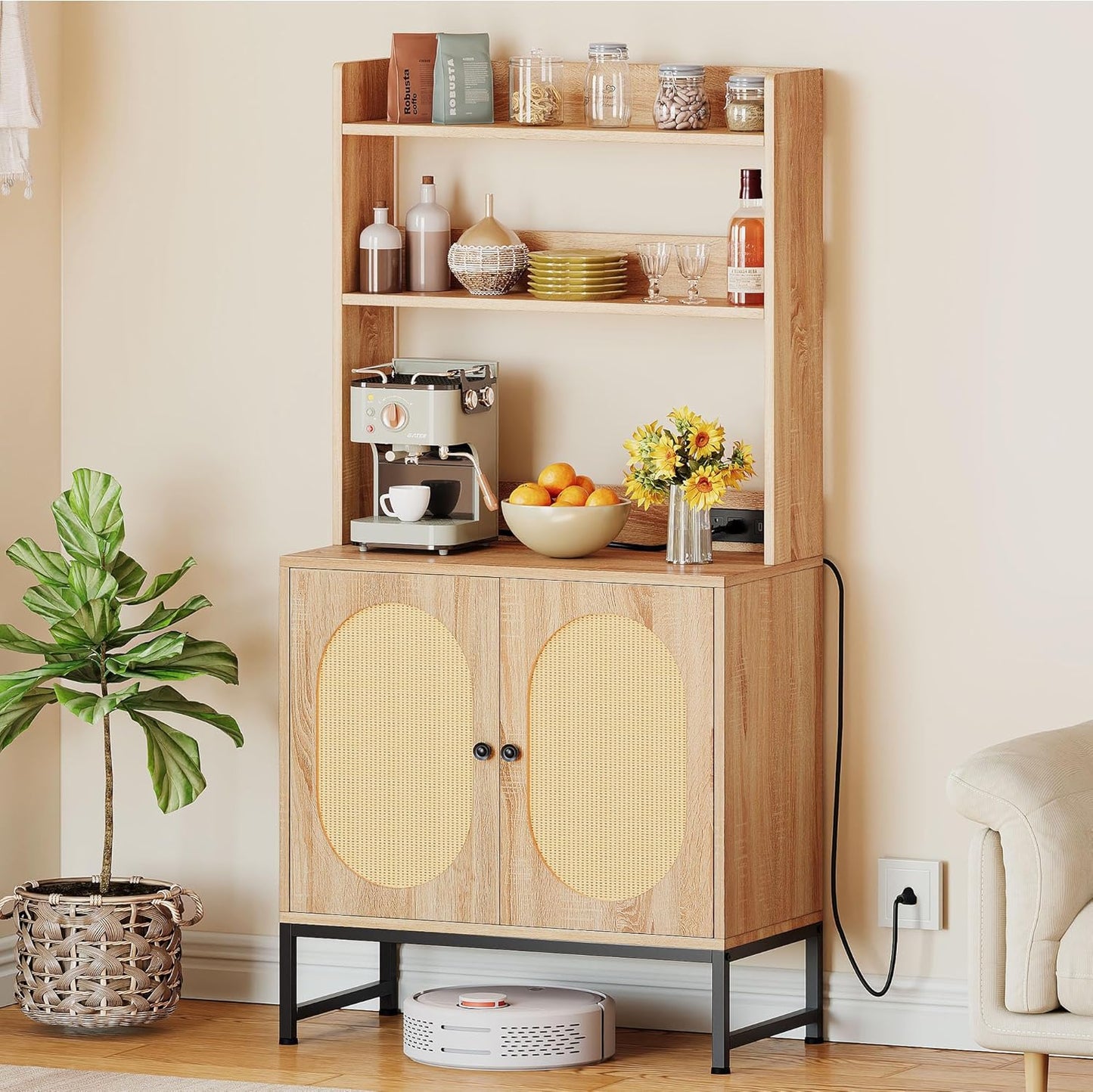 Farmhouse Microwave Cabinet w/ Power Outlet - Oak