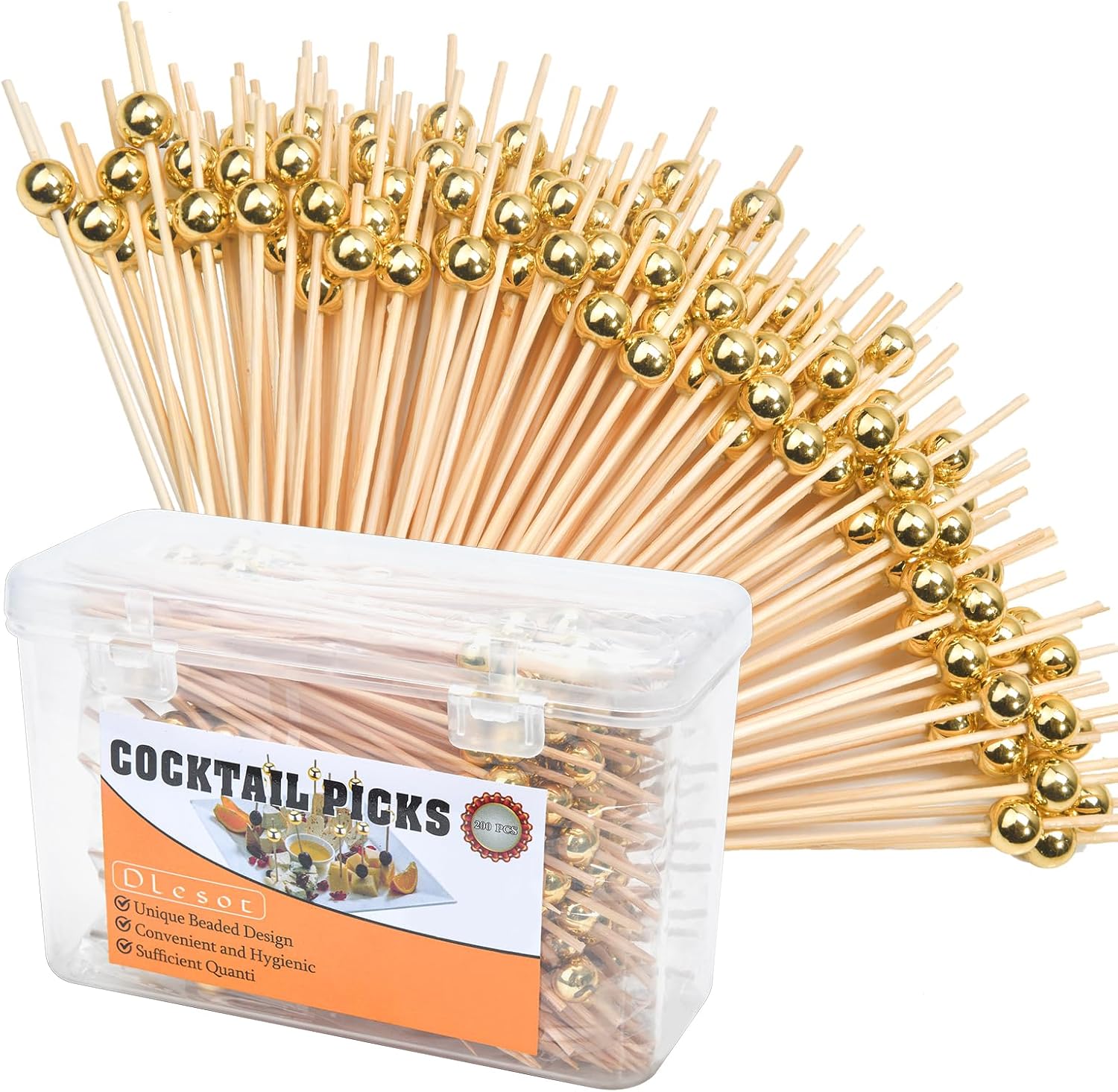 200PCS Fancy Gold Cocktail Toothpicks Set