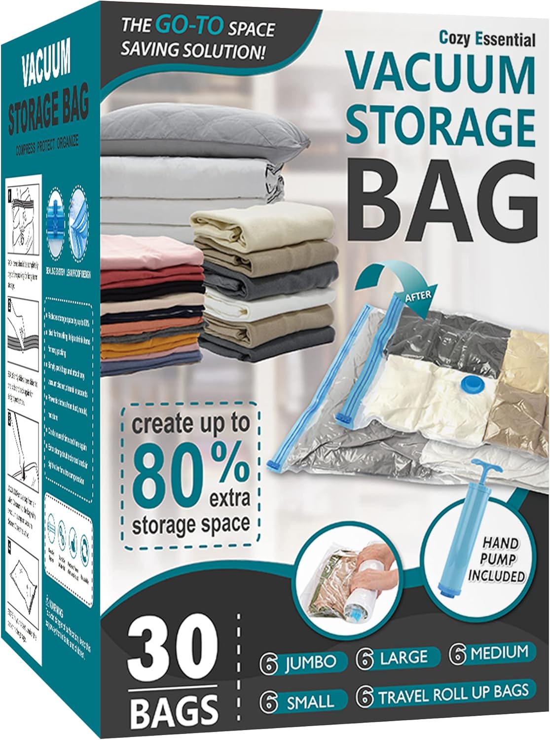 30 Pack Vacuum Storage Bags for Clothes and Comforters