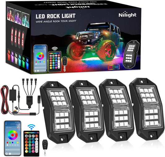 Nilight RGB LED Rock Lights Kit for Offroad Vehicles and Boats