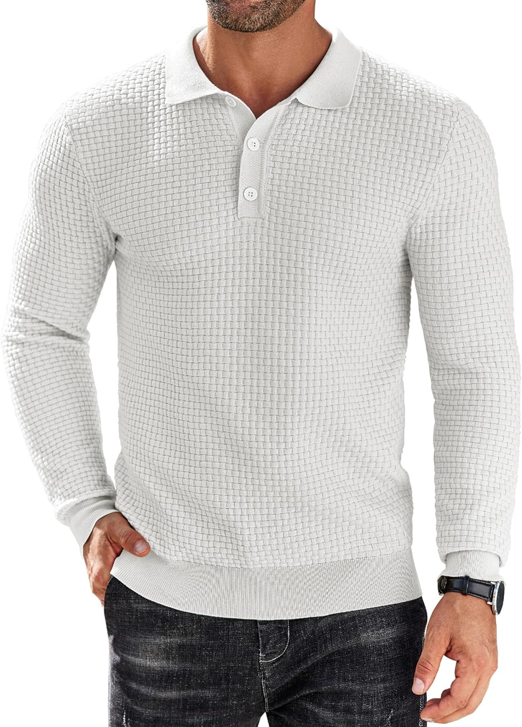 COOFANDY Men's Knit Polo Shirts Long Sleeve Sweater Fashion