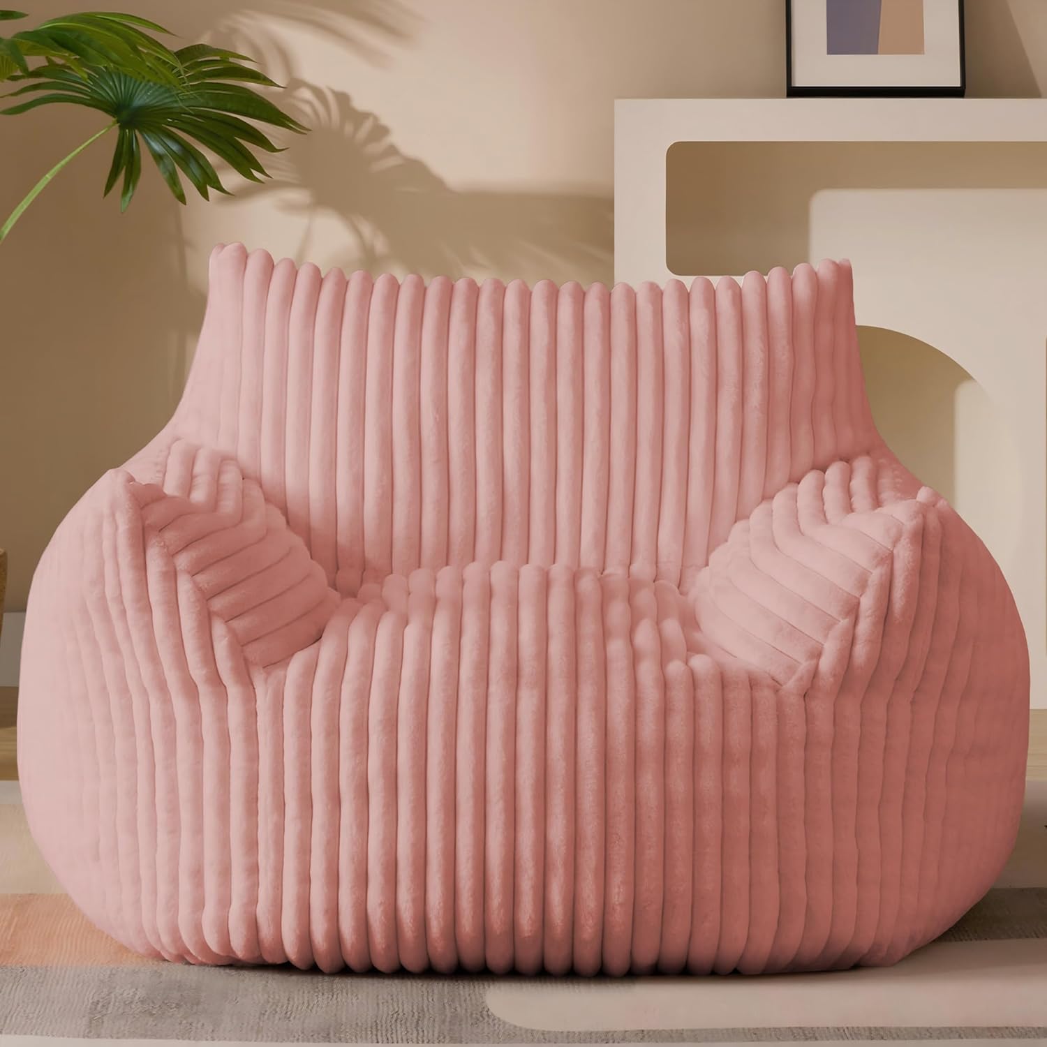 Giant Plush Bean Bag Chair for Adults - Cozy Pink Lounge Sofa