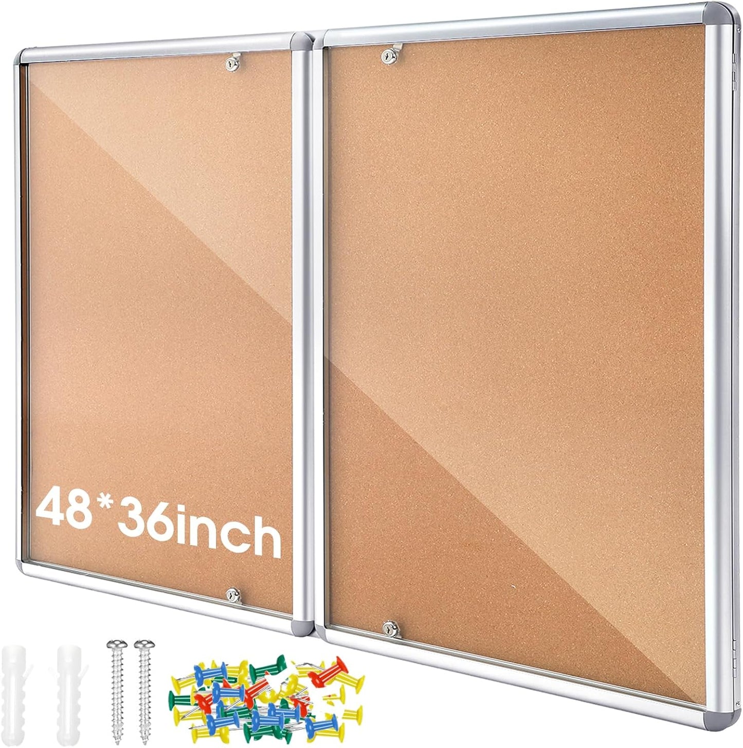Enclosed Bulletin Board 48 x 36 in Lockable Display for Schools