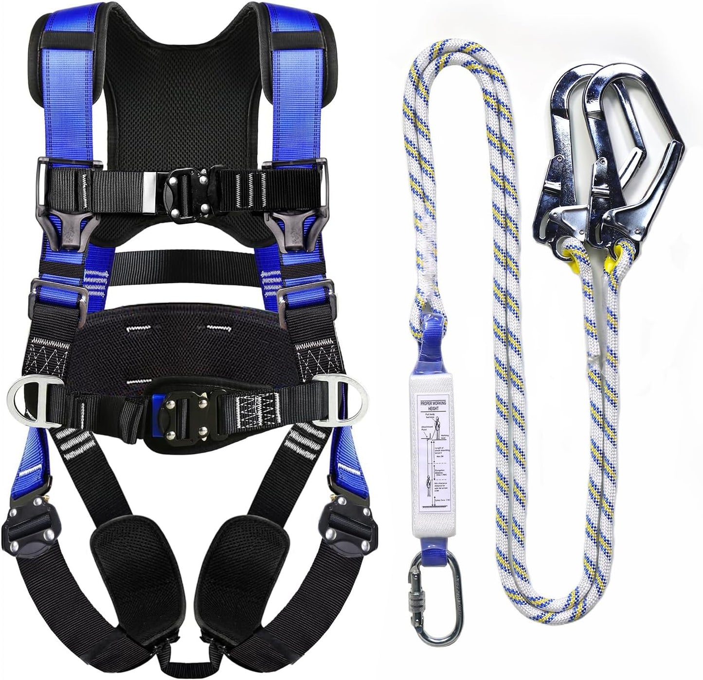 Fall Protection Premium Safety Harness with Shock Absorbing Lanyard