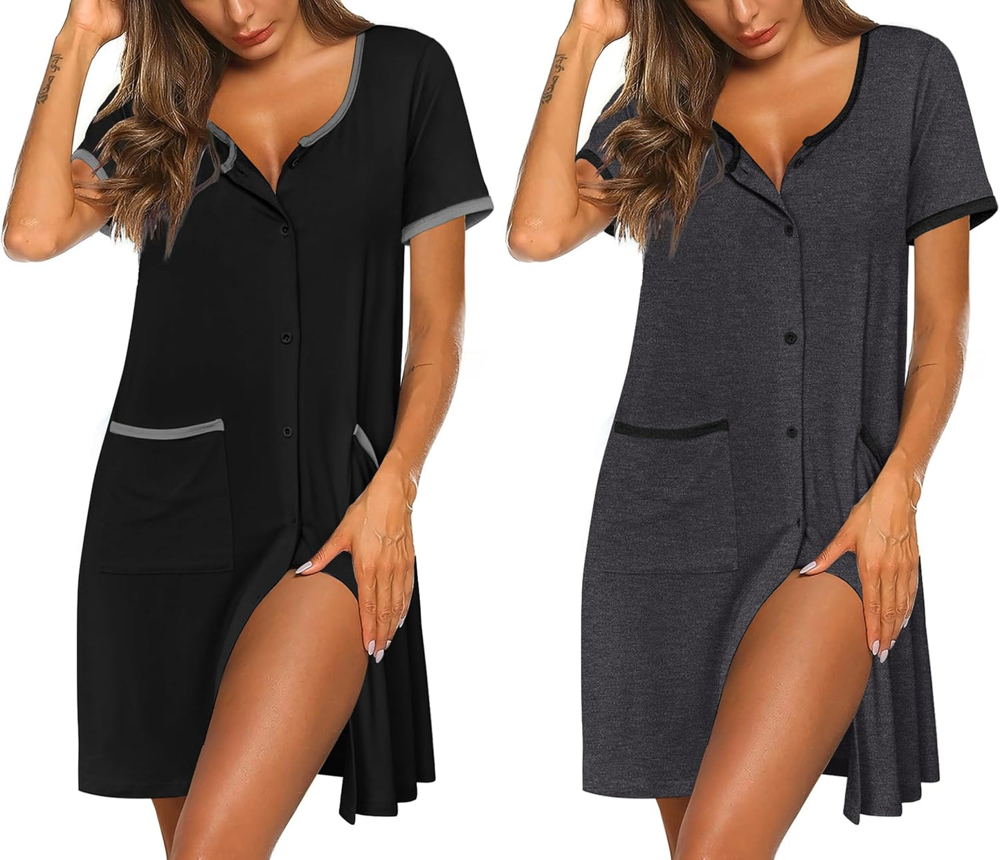 Ekouaer Nightgowns for Women - Comfy Button Down Sleep Shirts